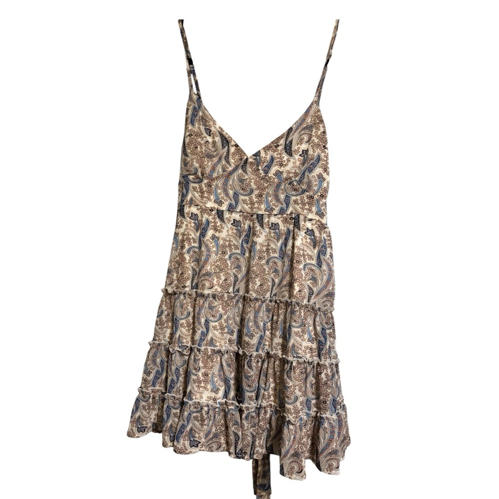 Sleeveless Paisley Midi Dress in Beige and Blue